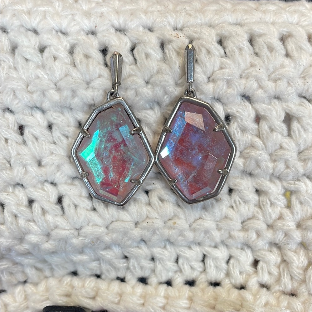 Kendra Scott Silver and Iridescent Pink Earrings
